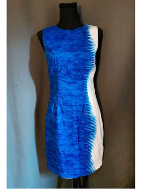 Elie Tahari Blue & White Ombré Sleeveless Cotton Lined Shift Dress Women Size 4